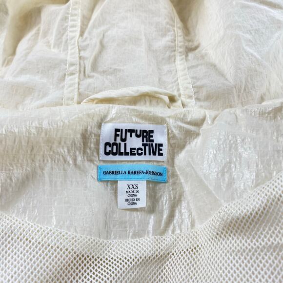 Future Collective Cream Hooded Windbreaker Mid Length Trench Raincoat Sz XXS - Picture 5 of 7